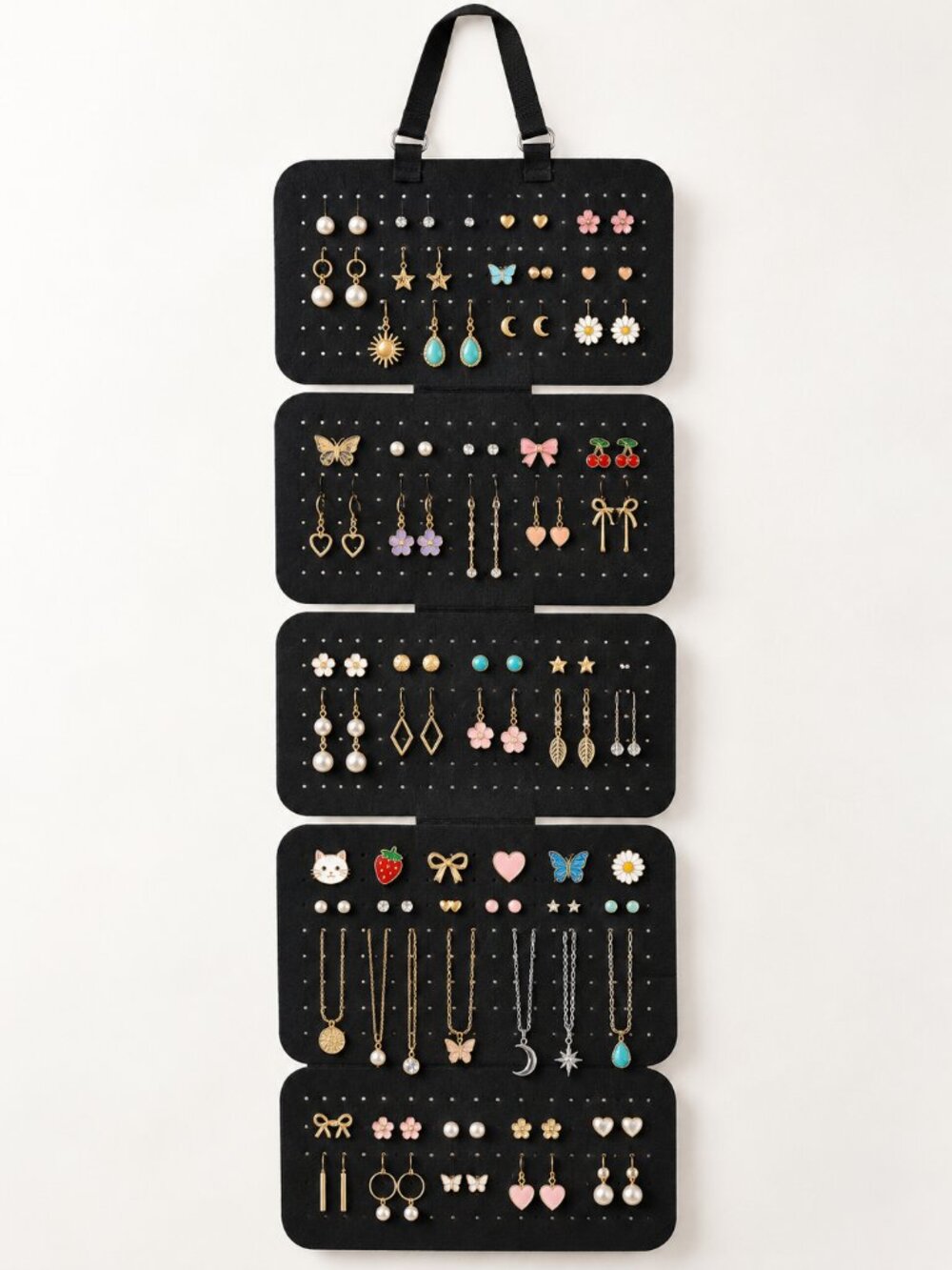 Black Felt 5 Tier Jewelry Pin Organizer Wall Display
